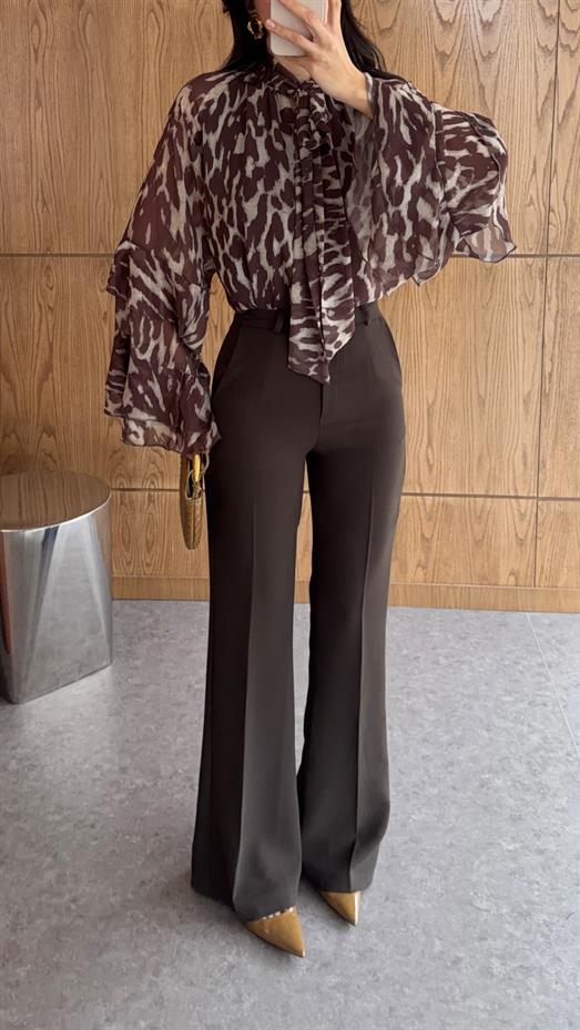 Tok Kumaş Kahverengi İspanyol Kumaş Pantolon