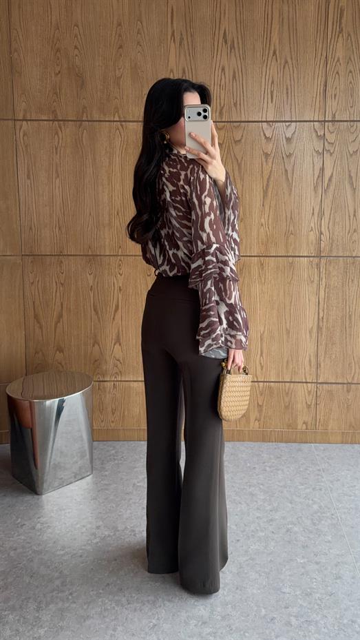 Tok Kumaş Kahverengi İspanyol Kumaş Pantolon