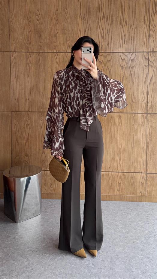 Tok Kumaş Kahverengi İspanyol Kumaş Pantolon