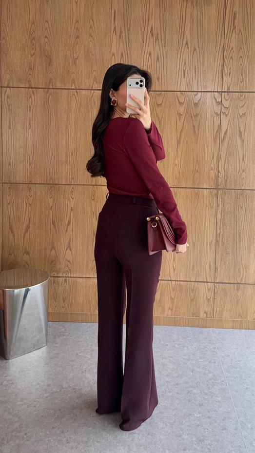 Tok Kumaş Mürdüm İspanyol Kumaş Pantolon