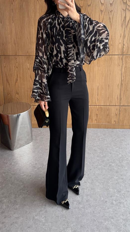 Tok Kumaş Siyah İspanyol Kumaş Pantolon