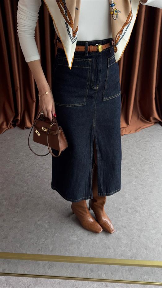 Uzun Denim Etek