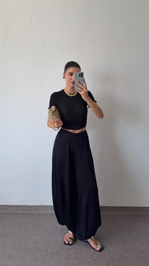 V Kesim Siyah Şalvar