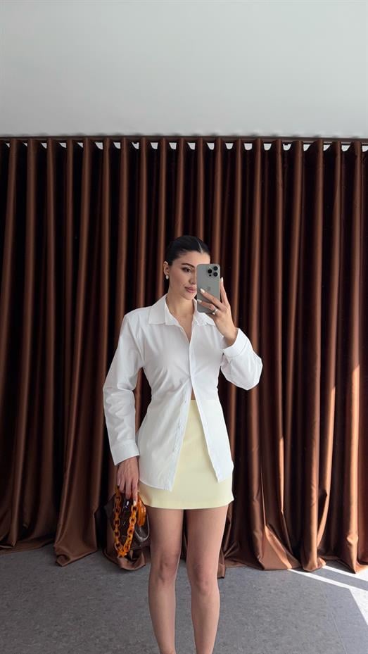 Vatkalı Bağlamalı Beyaz Gömlek