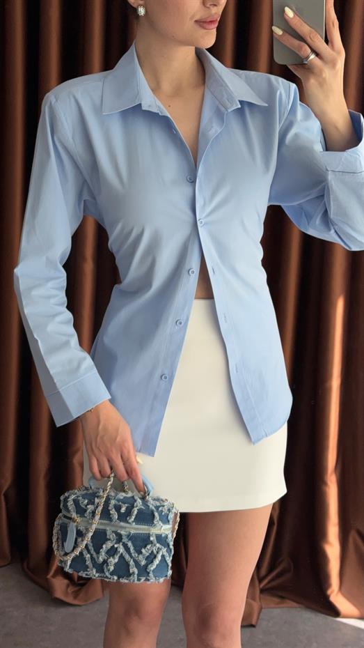 Vatkalı Bağlamalı Mavi Gömlek