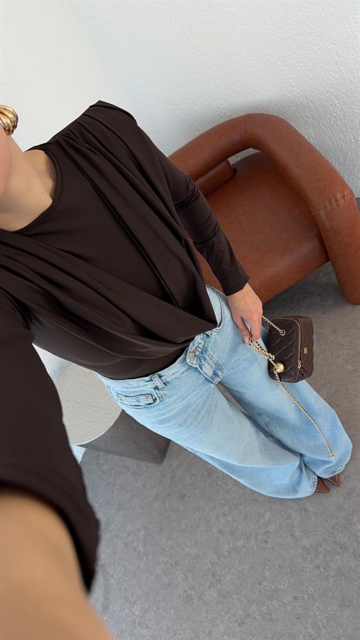 Vatkalı Dökümlü Acı Kahve Bluz