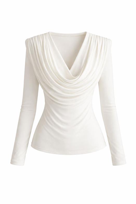 Vatkalı Drapeli Beyaz Bluz