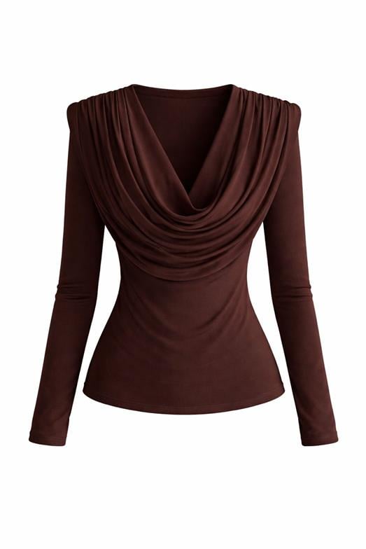 Vatkalı Drapeli Kahve Bluz