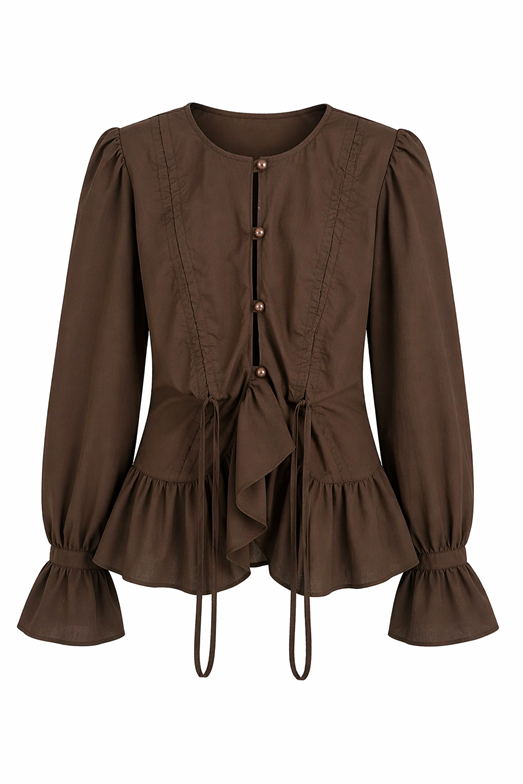 Vatkalı İp Bağlama Kahve Gömlek