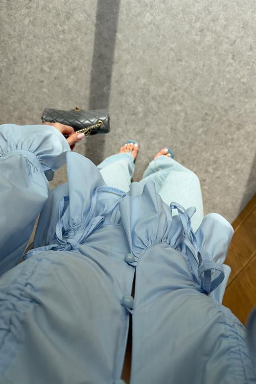 Vatkalı İp Bağlama Mavi Gömlek