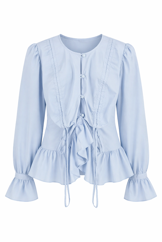 Vatkalı İp Bağlama Mavi Gömlek