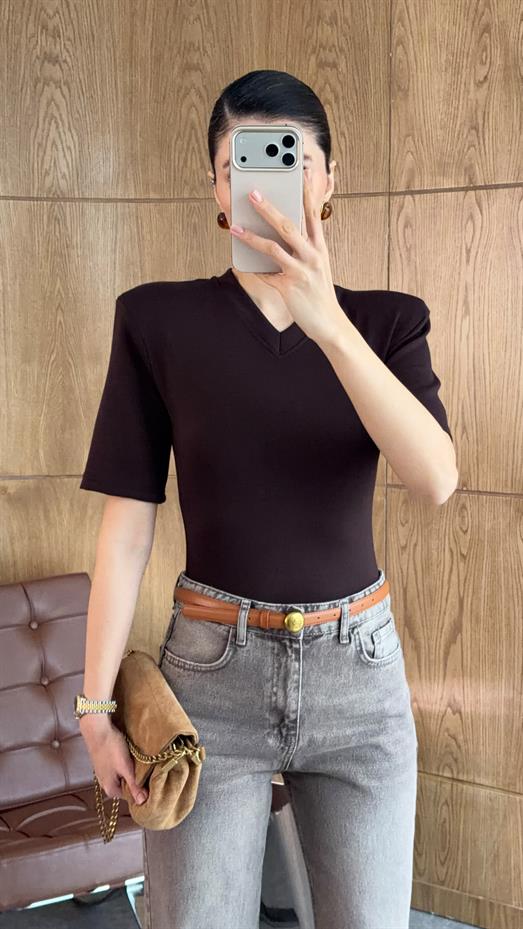 Vatkalı Kahve Bodysuit