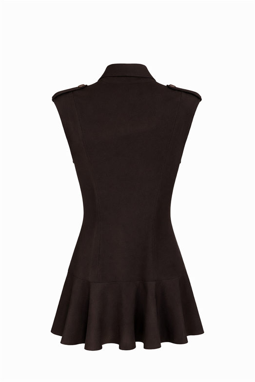 Vatkalı Kahverengi Mini Elbise