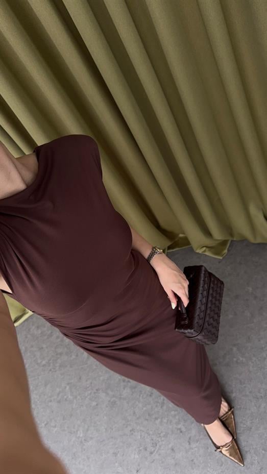 Vatkalı Modal Kahverengi Elbise