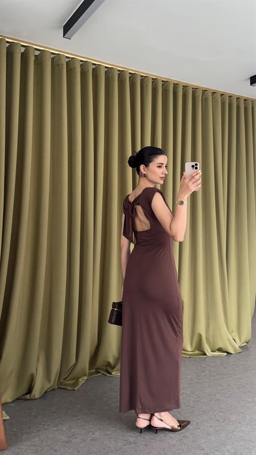 Vatkalı Modal Kahverengi Elbise