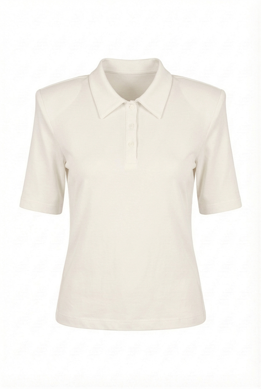 Vatkalı Polo Yaka Beyaz Crop Tshirt