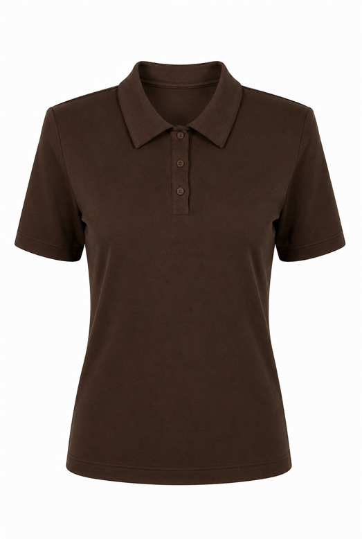 Vatkalı Polo Yaka Kahve Crop Tshirt