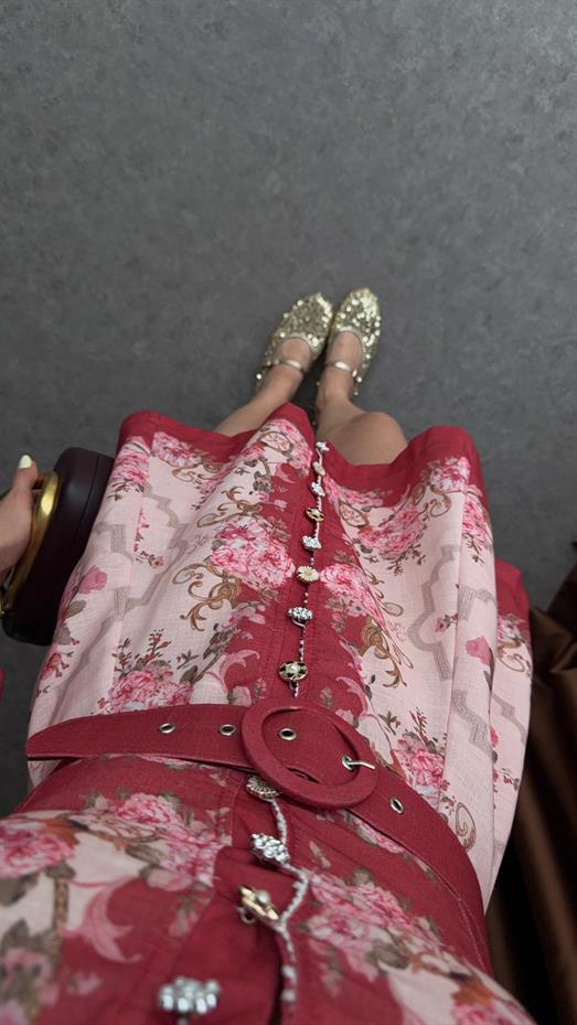 Vintage Çiçek Desenli Kemerli Mini Elbise