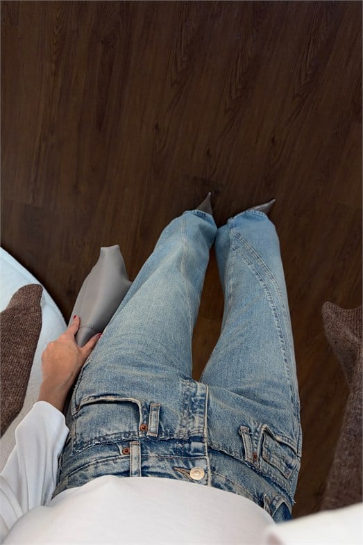 Vintage Mavi Asimetrik Tasarım Jean