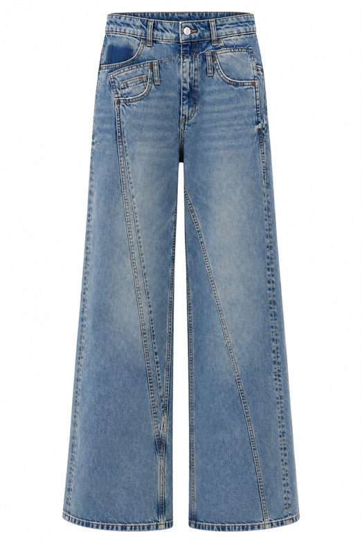 Vintage Mavi Asimetrik Tasarım Jean