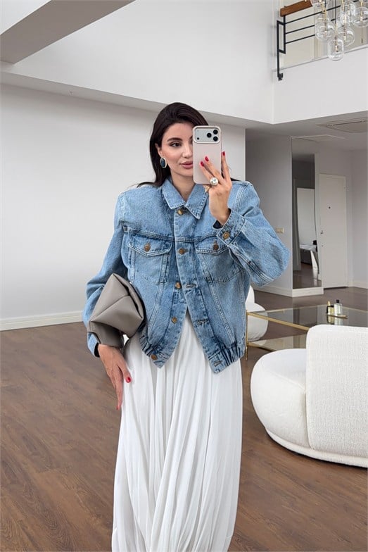 Vintage Yıkamalı Crop Denim Ceket