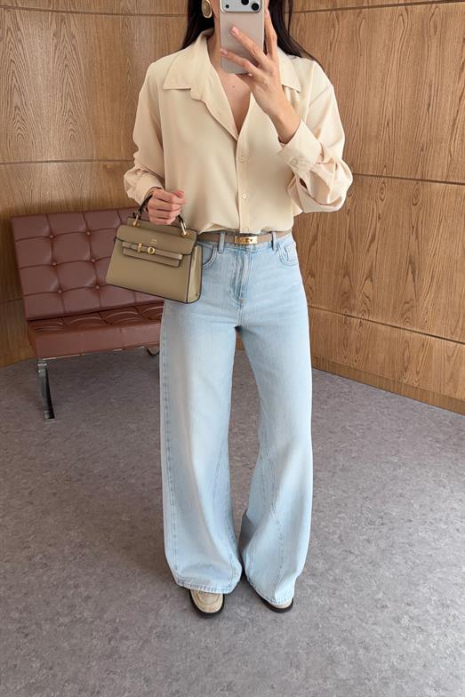 Wide Leg Açık Mavi Yıkamalı Jean