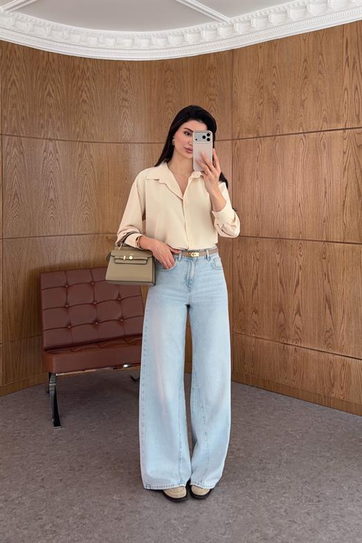 Wide Leg Açık Mavi Yıkamalı Jean