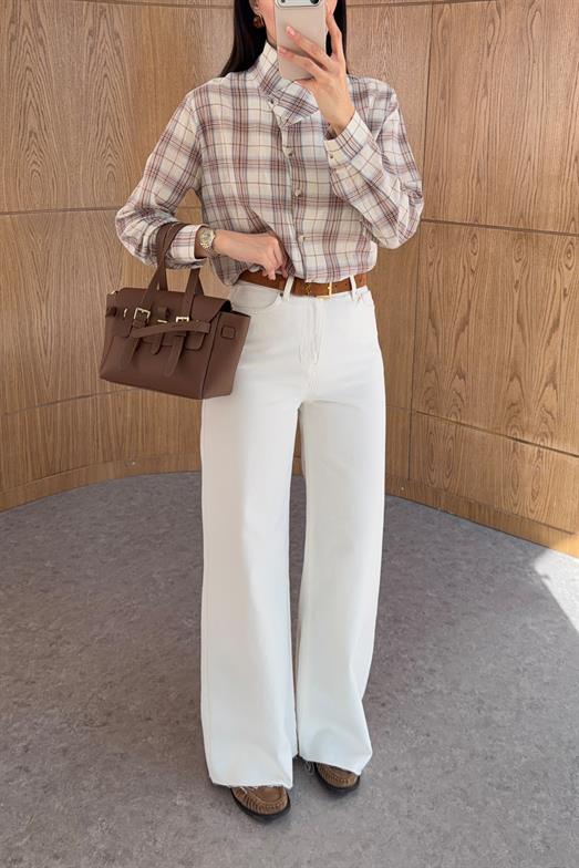 Wide Leg Kesik Paça Beyaz Jean