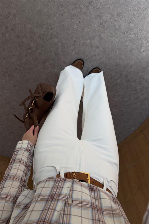 Wide Leg Kesik Paça Beyaz Jean