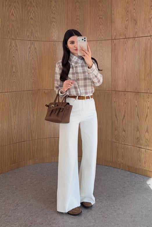Wide Leg Kesik Paça Beyaz Jean