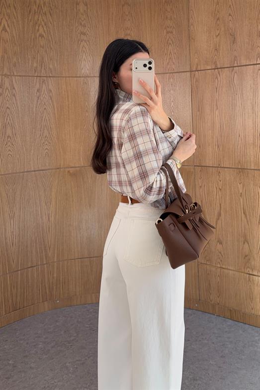 Wide Leg Kesik Paça Beyaz Jean