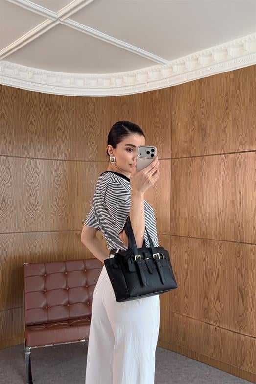 Wide Leg Kesik Paça Siyah Kemerli Beyaz Jean