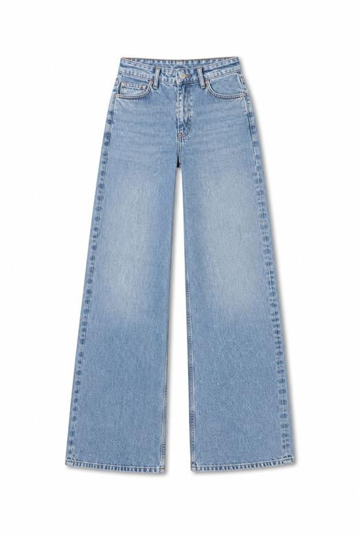 Wide Leg Yıkamalı Mavi Jean
