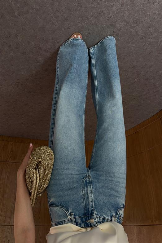 Wide Leg Yıkamalı Mavi Jean