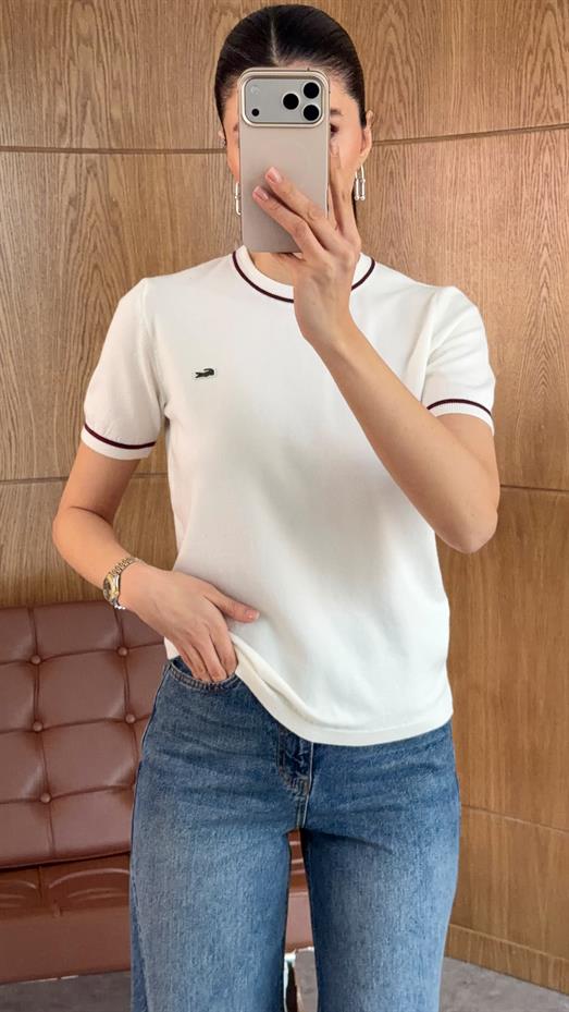 Yaka Biyeli Ekru Triko