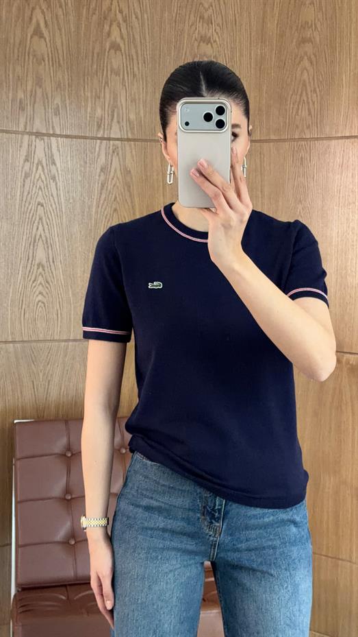 Yaka Biyeli Lacivert Triko