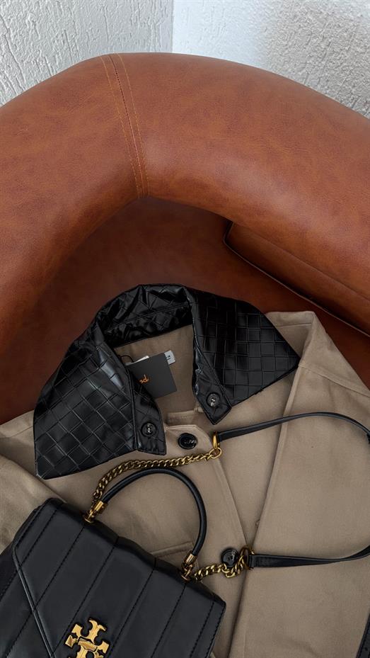 Yakası Deri Gabardin Ceket