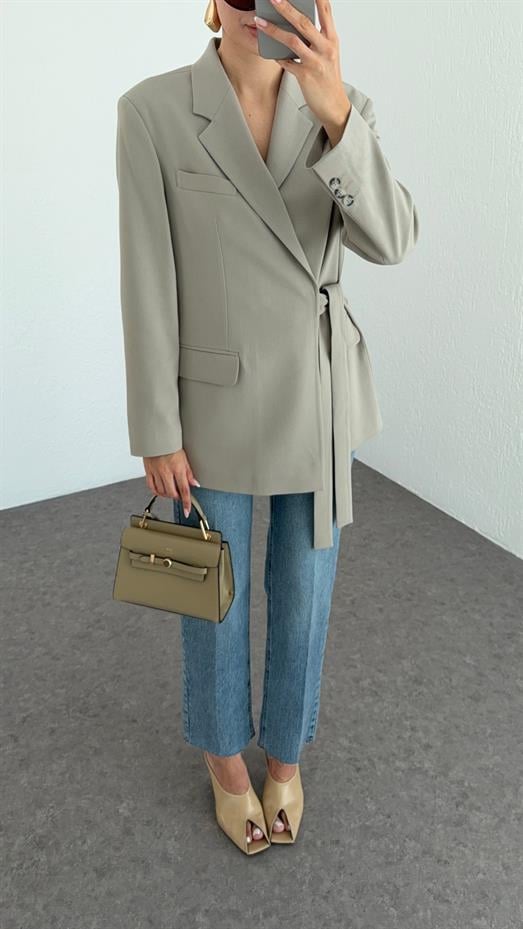 Yandan Bağlamalı Taupe Blazer