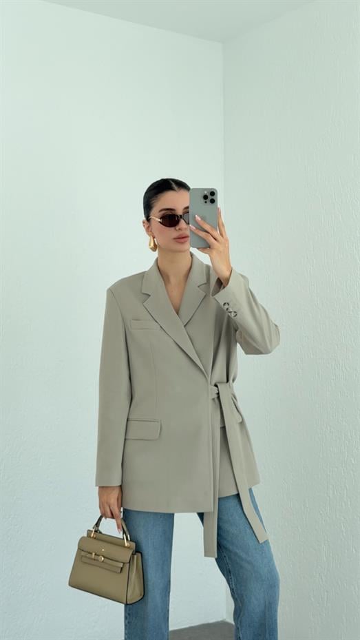 Yandan Bağlamalı Taupe Blazer