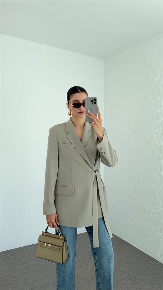 Yandan Bağlamalı Taupe Blazer