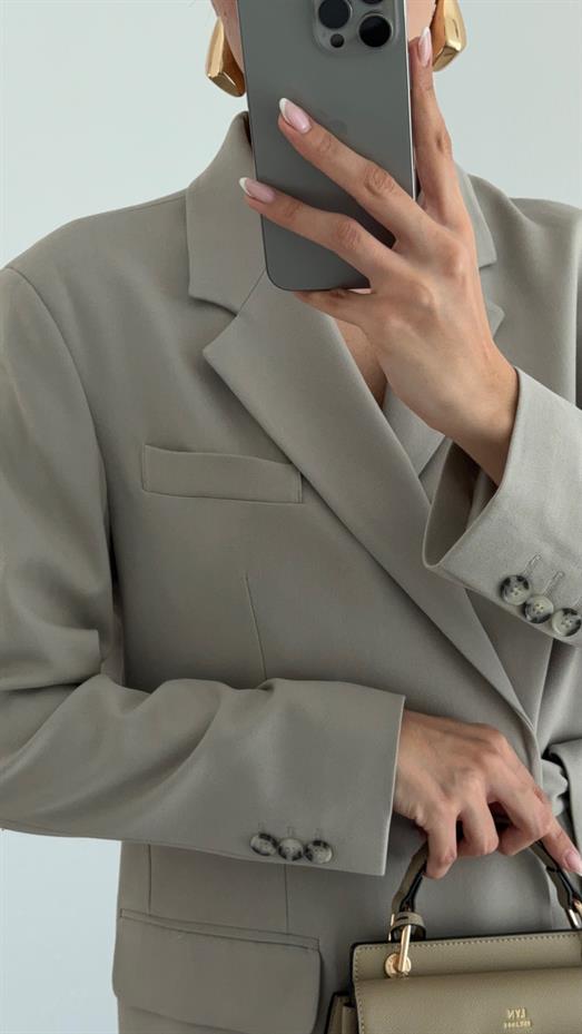 Yandan Bağlamalı Taupe Blazer