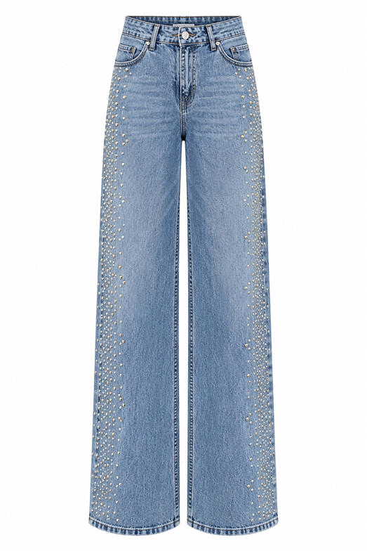 Yanları Zımbalı Mavi Jean