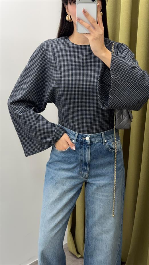 Yarasa Kollu Lacivert Bluz