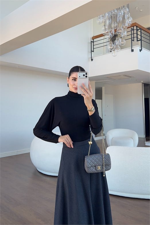 Yarasakol Siyah Balıkçı Yaka Bluz