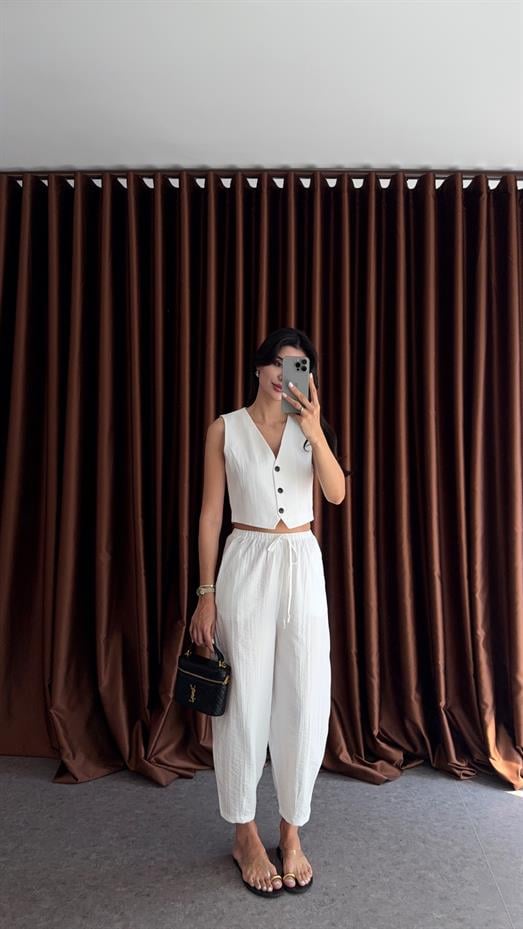 Yelek-Pantolon Beyaz Takım