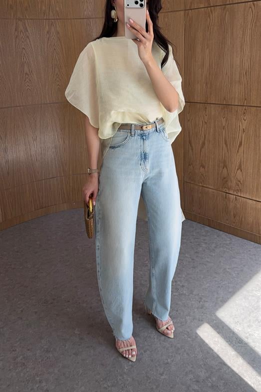 Yıkamalı Açık Mavi Balon Jean