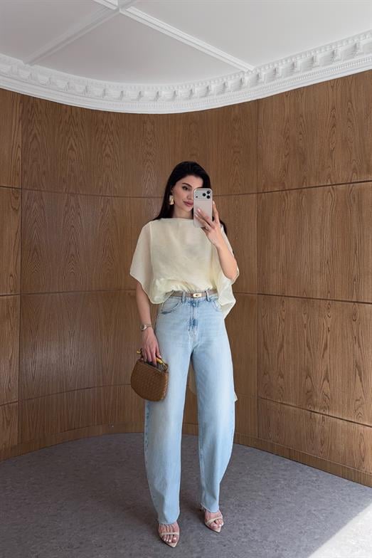 Yıkamalı Açık Mavi Balon Jean