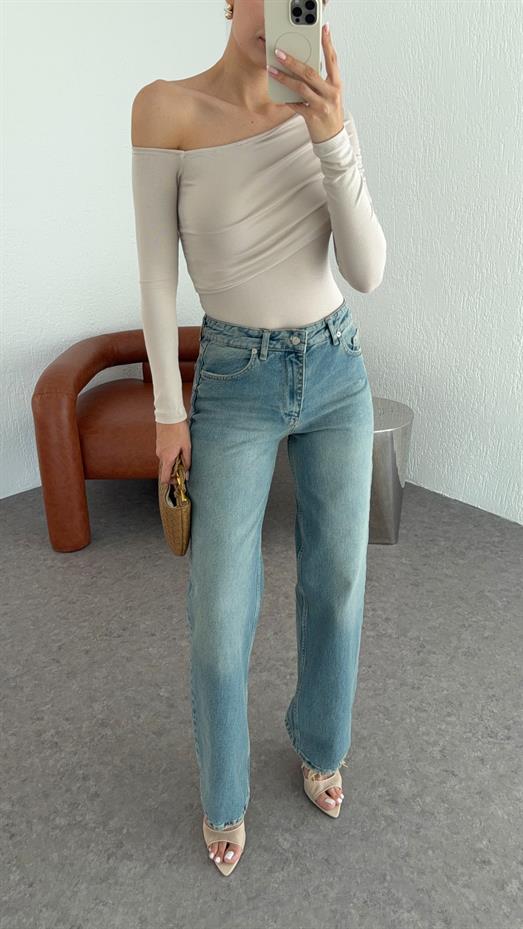Yıkamalı Açık Mavi Straight Jean