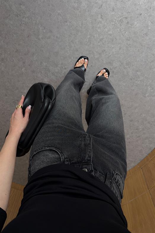 Yıkamalı Antrasit Baggy Jean