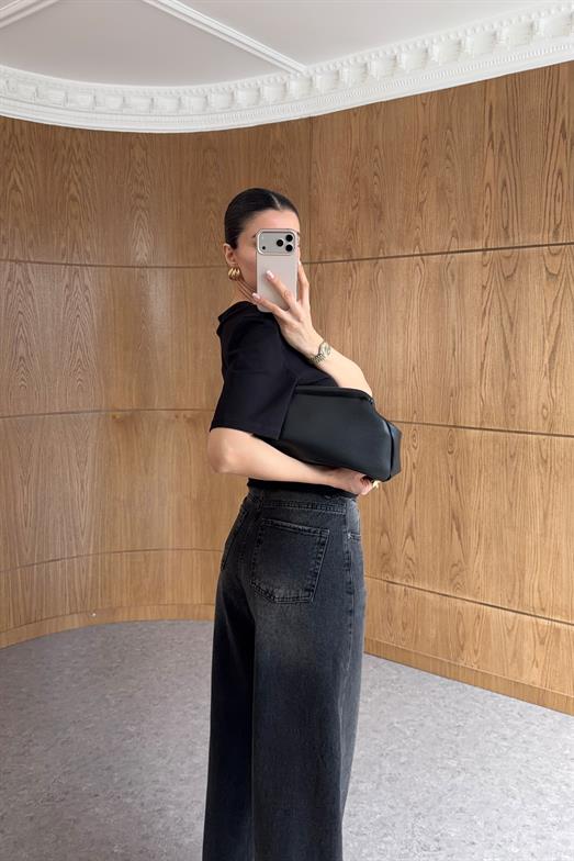 Yıkamalı Antrasit Baggy Jean
